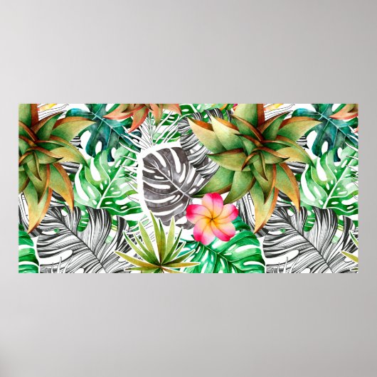 Naadloze waterverf van tropische bladeren. poster (Voorkant)