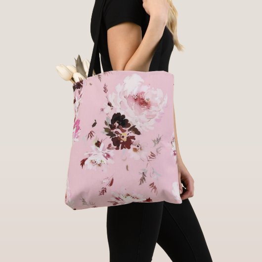 Naadloze Waterverf Vectorpatroon met pioenen Tote Bag (Dichtbij)