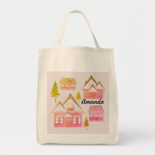 Naadloze winter Kerst landschap grijs hou Tote Bag