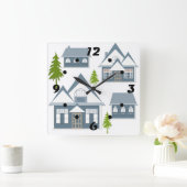 Naadloze winter Kerst landschap grijs hou Vierkante Klok (Huis)