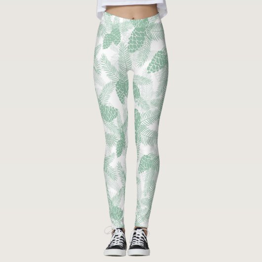 Naadloze winter kerstgroene dennenbomen pa leggings (Voorkant)