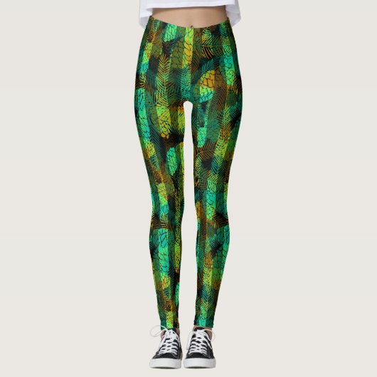 Naadloze wintergroene blauwe dennennen tr leggings (Voorkant)