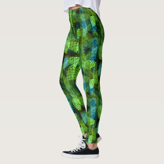 Naadloze wintergroene blauwe dennennen tr leggings (Links)