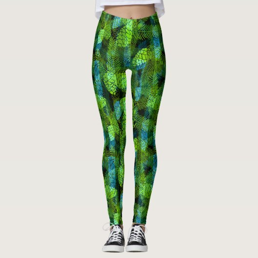 Naadloze wintergroene blauwe dennennen tr leggings (Voorkant)
