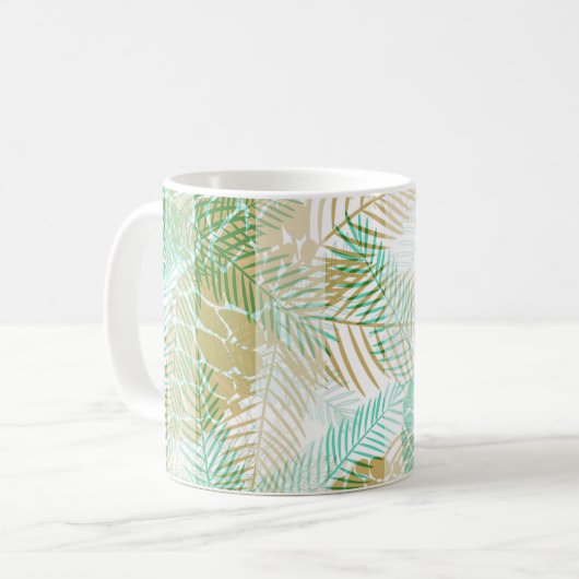 Naadloze winterloze kerstgroene beige dennennen t koffiemok (Voorkant links)