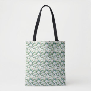 Naadloze witte Magnolia bloem met groene bladeren Tote Bag