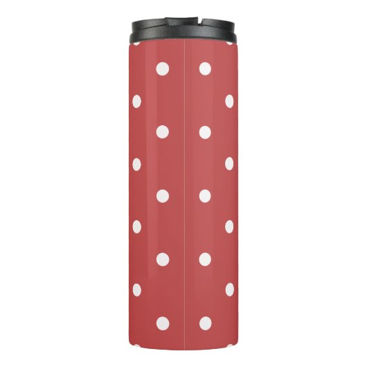 Naadloze witte stip patroon op rode achtergrond thermosbeker (Achterkant)