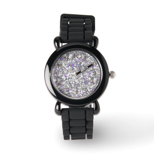 Naadloze zilverglitterij zorgt voor glitter confet horloge (Voorkant)
