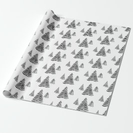 Naadloze zwart-witte kerstboom cadeaupapier