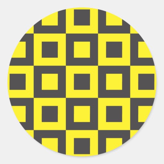 Naadloze zwarte en gele vierkanten in vierkanten ronde sticker (Voorkant)