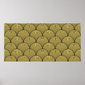 Naadloze zwarte en gouden Japanse art deco bloem w Poster (Voorkant)