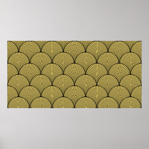 Naadloze zwarte en gouden Japanse art deco bloemmo Poster
