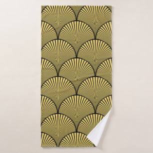 Naadloze zwarte en gouden japanse kunst deco flora badhanddoek