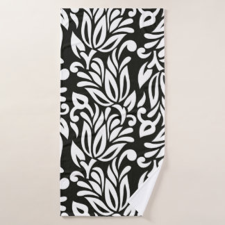 Naadloze  zwarte en witte florale pap badhanddoek