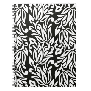 Naadloze  zwarte en witte florale pap notitieboek