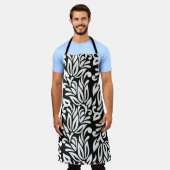 Naadloze  zwarte en witte florale pap schort (Gedragen)