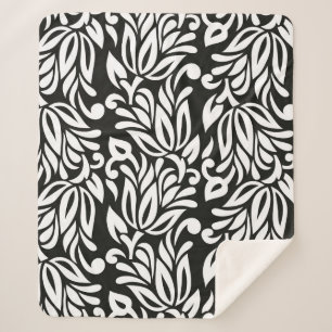Naadloze  zwarte en witte florale pap sherpa deken
