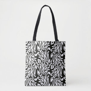 Naadloze zwarte en witte florale pap tote bag