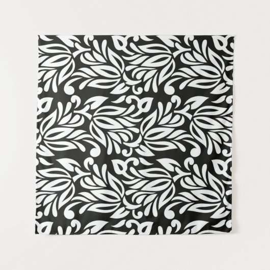 Naadloze zwarte en witte florale pap wandkleed (Voorkant (horizontaal))