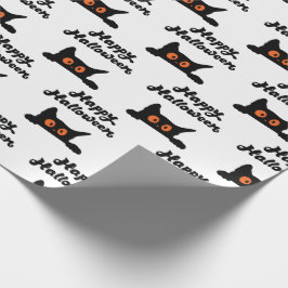 Naadloze zwarte kat inpakpapier: Happy Halloween Cadeaupapier