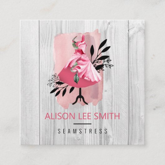 Naadstress Hand genaaid Dressmaker Square Business Vierkante Visitekaartje (Voorkant)