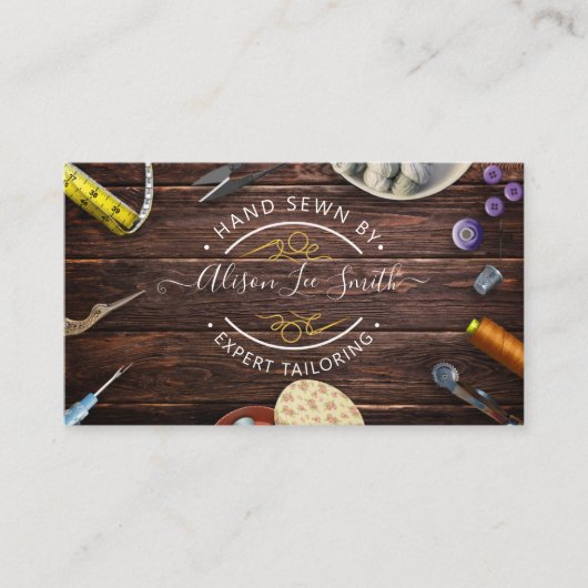 Naadstress of Tailor Desk Hand genaaid Visitekaart Visitekaartje (Voorkant)