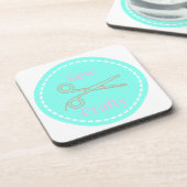Naai Crafty Aqua Blue Circle met schaar Bier Onderzetter (Linkerzijde)