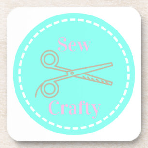 Naai Crafty Aqua Blue Circle met schaar Bier Onderzetter