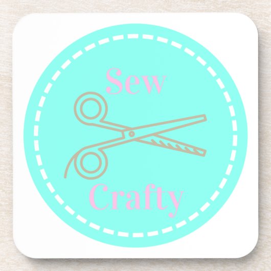 Naai Crafty Aqua Blue Circle met schaar Bier Onderzetter (Voorkant)