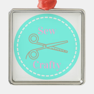 Naai Crafty Aqua Blue Circle met schaar Metalen Ornament
