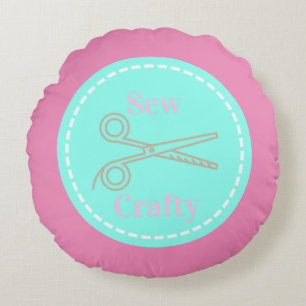Naai Crafty Aqua Blue Circle met schaar Rond Kussen