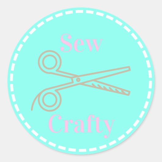 Naai Crafty Aqua Blue Circle met schaar Ronde Sticker (Voorkant)