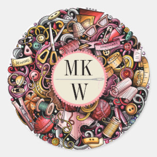 Naaibreihand gemaakt ronde sticker