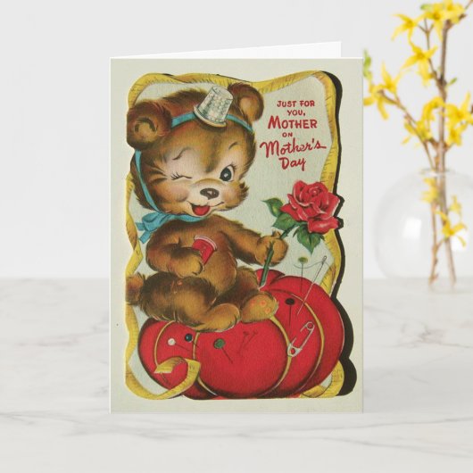  naaien Beer Moederdag Kaart (Gele Bloem)