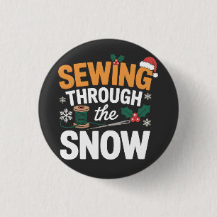 Naaien door de Sneeuw Grappige Kerstdeken Ronde Button 3,2 Cm