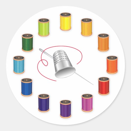 Naaien, duimels, naalden en draad ronde sticker (Voorkant)