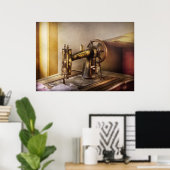 Naaien - Een zwarte & witte naaimachine Poster (Thuiskantoor)