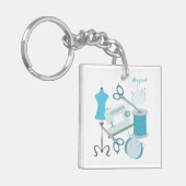 Naaien en Quilten Blauw Sleutelhanger (Voorkant Links)