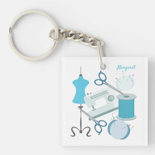 Naaien en Quilten Blauw Sleutelhanger (Voorkant)