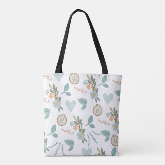 Naaien Geborduurde Bloem Naaldpunt Monogram Tote Bag (Achterkant)