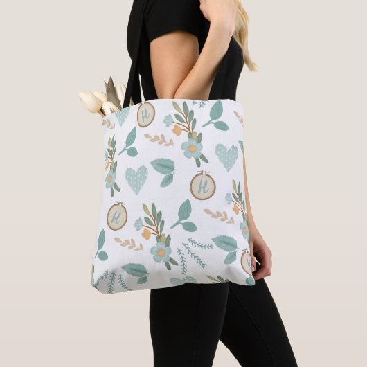 Naaien Geborduurde Bloem Naaldpunt Monogram Tote Bag (Dichtbij)