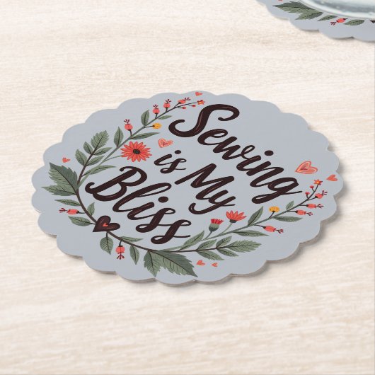 Naaien is mijn gelukzaligheid bloementypografie kartonnen onderzetters (Gekanteld)