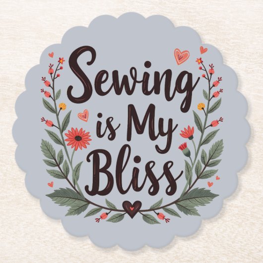 Naaien is mijn gelukzaligheid bloementypografie kartonnen onderzetters (Voorkant)