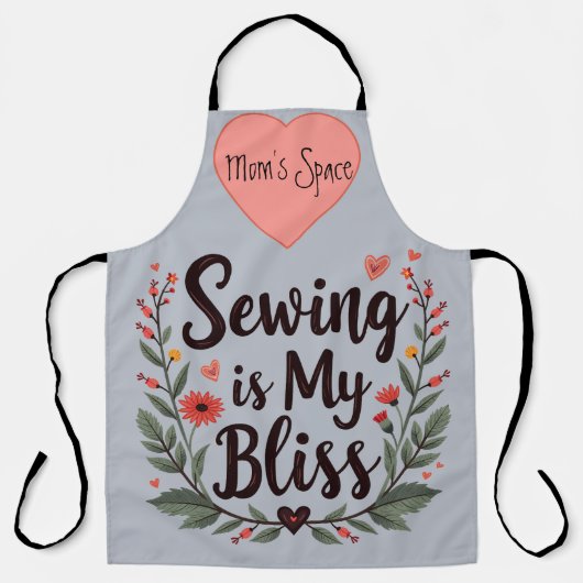 Naaien is mijn gelukzaligheid bloementypografie schort (Voorkant)