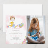 Naaien meisje verjaardag uitnodiging met foto (Voorkant / Achterkant)