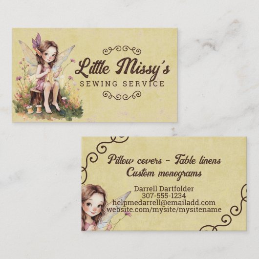 Naaien naaister quilter quilten fee elf meisje visitekaartje (Voorkant / Achterkant)