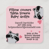 Naaien naaister quilter quilten schattige wasbeer vierkante visitekaartje (Achterkant)