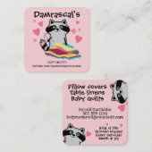 Naaien naaister quilter quilten schattige wasbeer vierkante visitekaartje (Voorkant / Achterkant)