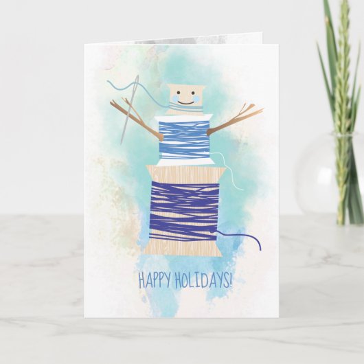 Naaien naald draad spoelen sneeuwpop kerstkaart feestdagen kaart (Voorkant)