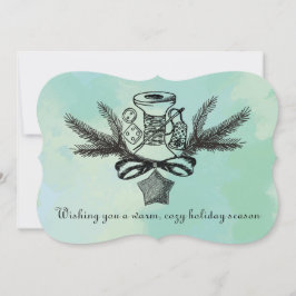 Naaien noties draad Kerst handgemaakt met liefde Feestdagenkaart